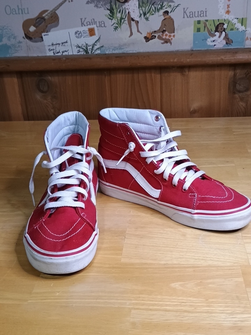 Vans Red & White High-Top Skate Sneakers